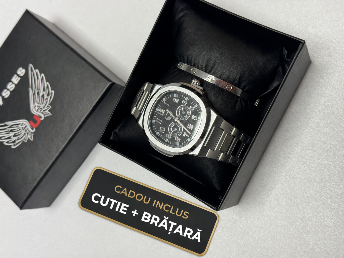 Ceas Midnight Silver în cutie, cu brățara cadou inclusă